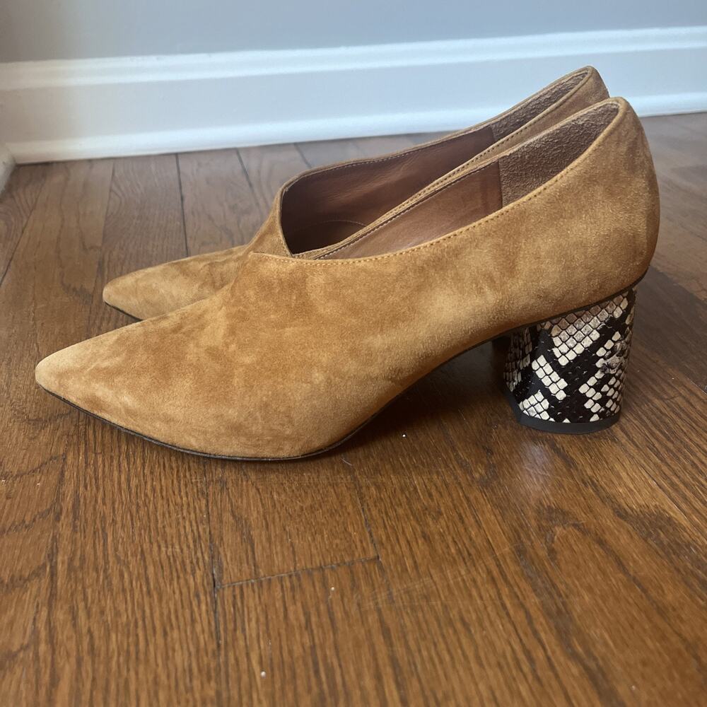 Chie Mihara Suede Pumps With Snake Print Heel Size 39 (U.S. 8.5-9)